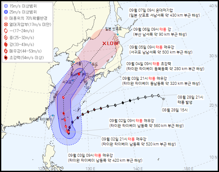 태풍 '힌남노' 예상경로.