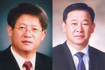 송승천 전 제주도체육회 상임부회장(좌)과 전정배 전 대한씨름협회 부회장(우).