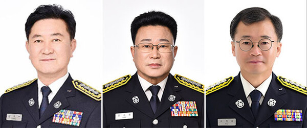 사진 왼쪽부터 강성부 동부소방서장, 김승용 서부소방서장, 고정배 서귀포소방서장이다. 