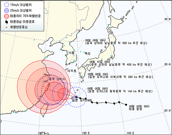 제11호 태풍 '하이쿠이' 진로도