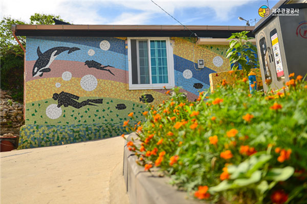 영흥리 벽화골목.추자초 ; 타일을 조각내어 만든 색다른 느낌의 벽화 골목과 상추자와 추자초를 한 화면에 담아내는 포토스팟까지